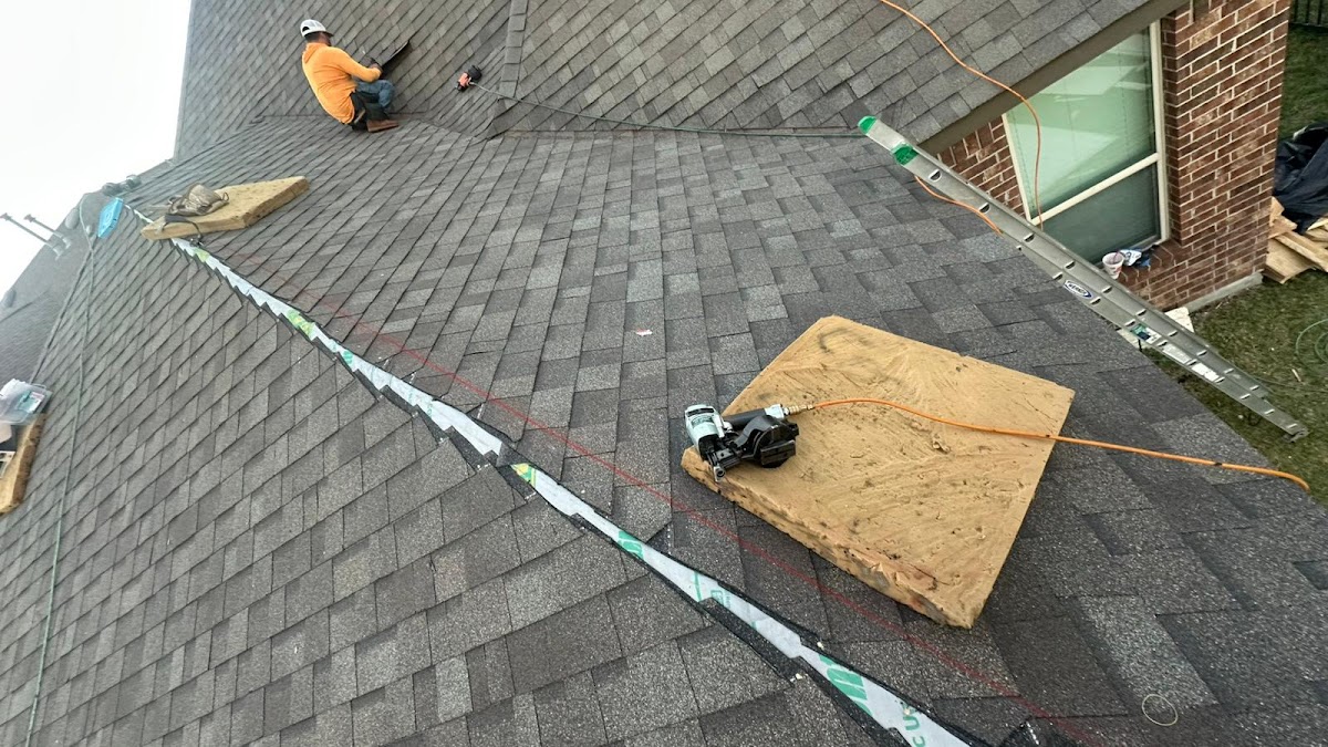Shingle installation in progress